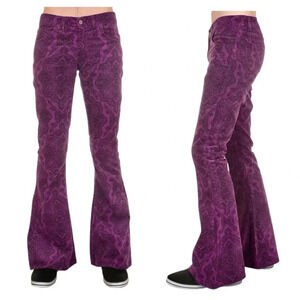 RUN & FLY | Hendrix Paisley Corduroy 70's Flared Trousers Purple Size 30